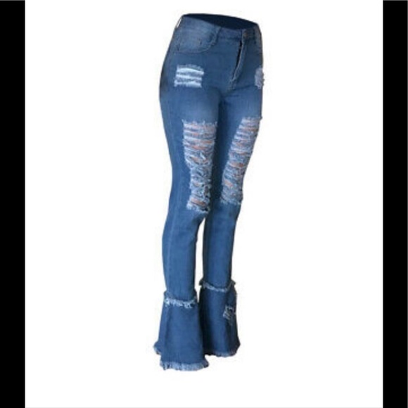 JCJQ Heavily Distressed Bell Bottom Jeans. - Picture 4 of 14